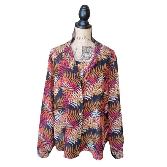 JORDAN BLUE LABEL 2 PC Blouse/Pleated Tank Multi-color Wms XL - Picture 2 of 6